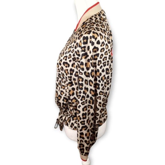 H&M LEOPARD PRINT CREAM, BLACK, & RED SATIN BOMBER JACKET SZ.4 EUC - Picture 4 of 8